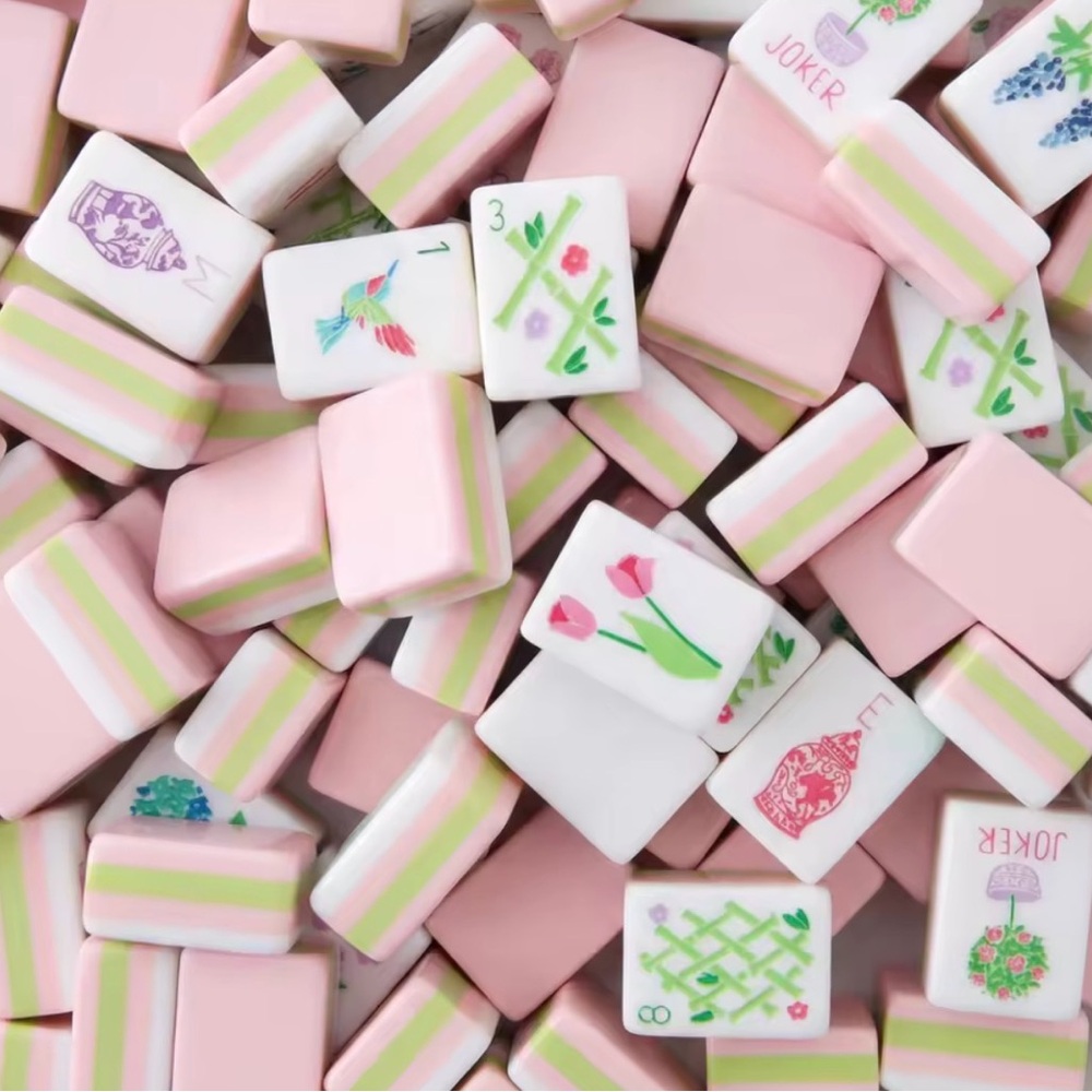 Pink Mahjong Tile Set | 160 Tiles | Floral Garden Design | NWT